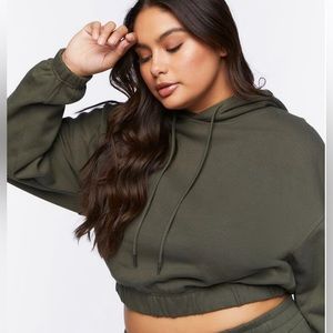 Forever 21 Plus Drawstring Cropped Hoodie - Cypress - 0X